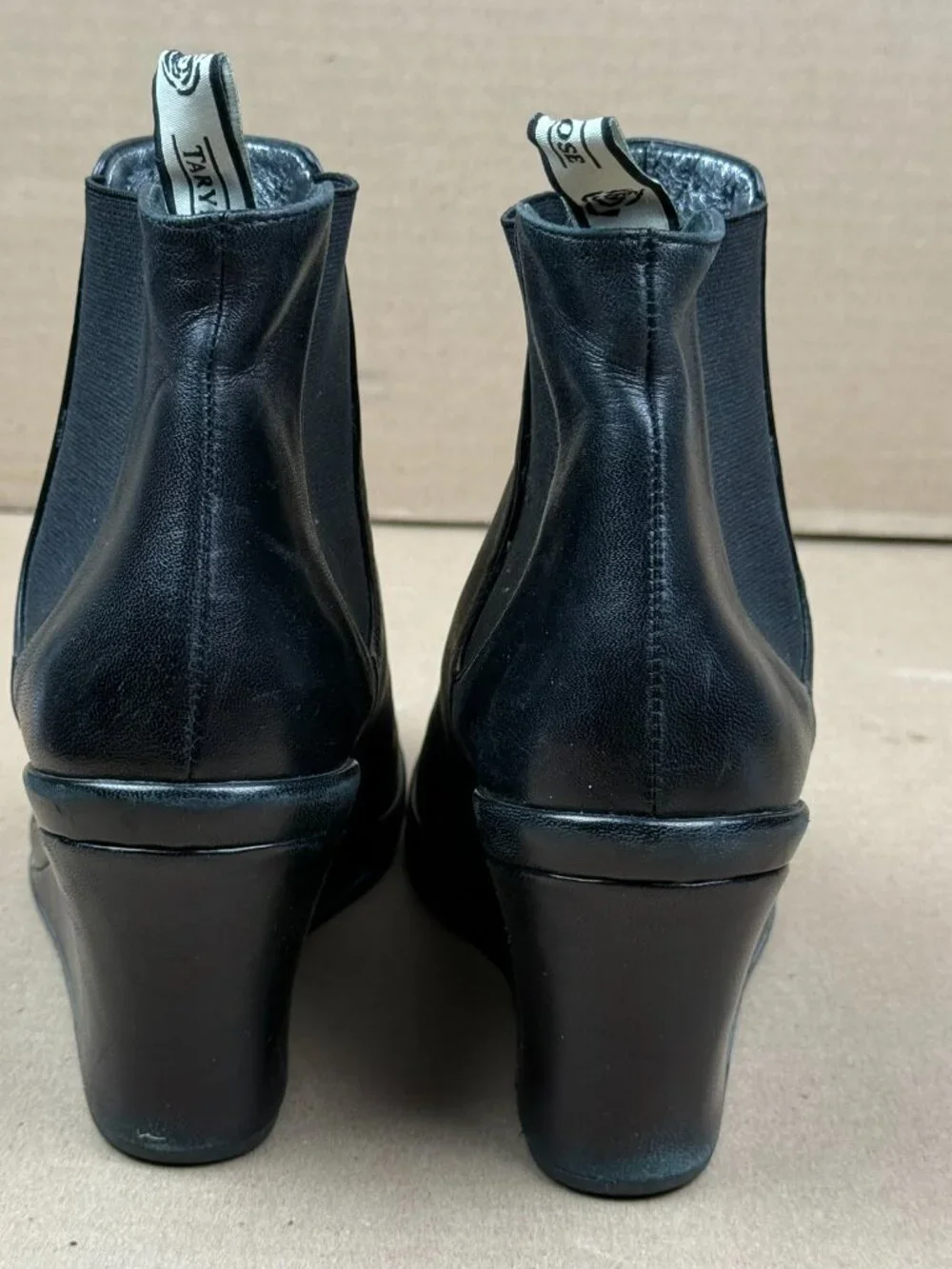 Taryn Rose Black Leather Chelsea Wedge Ankle Boot Women US 5 EU 35 Made In Italy
